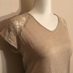 Lightweight Knit Top with Lace Accents